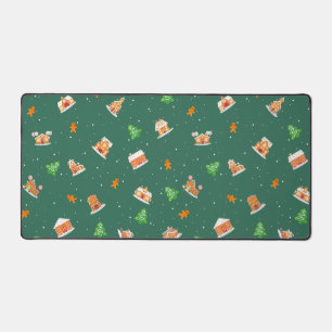 Snowy Winter Gingerbread House Cookies Desk Mat