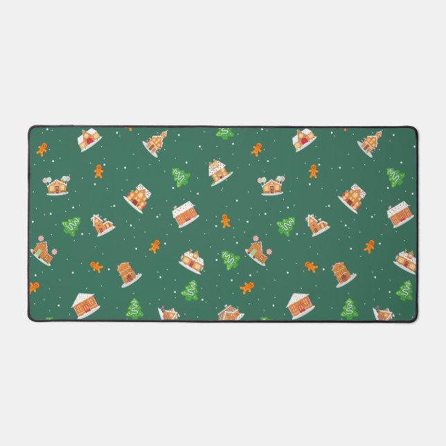 Snowy Winter Gingerbread House Cookies Desk Mat (Front)