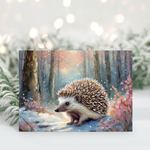 Snowy Winter Hedgehog Modern Art Card