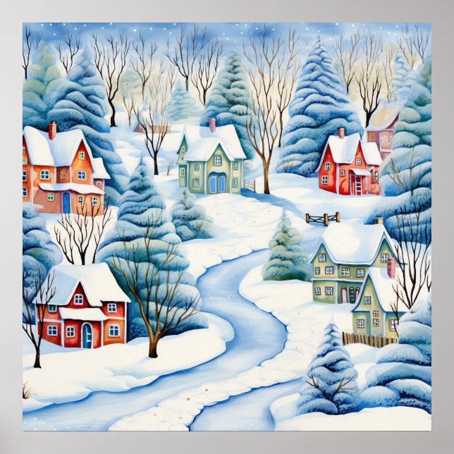 Snowy Winter Landscape Art Poster (Front)