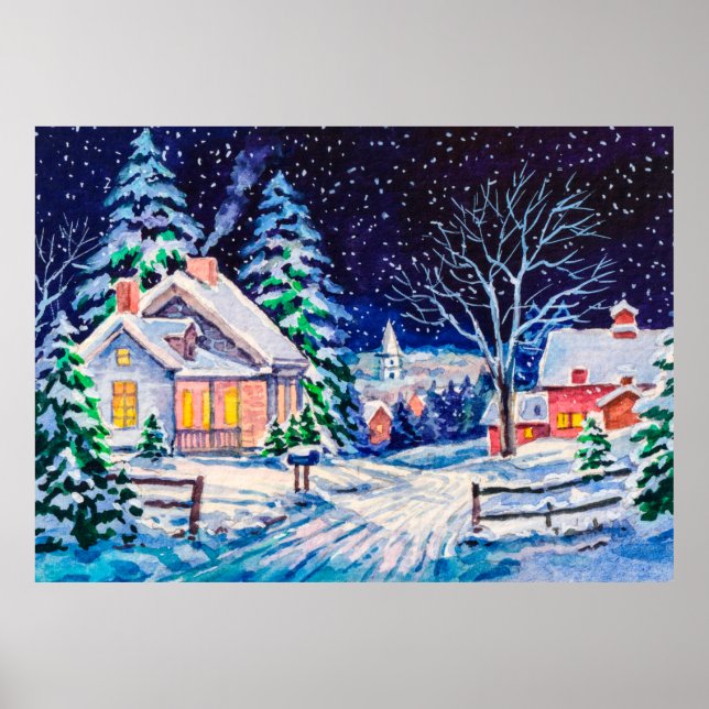 Snowy winter landscape. Country House. Christmas h Poster (Front)