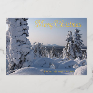 Snowy Winter Landscape Merry Christmas Foil Holiday Card