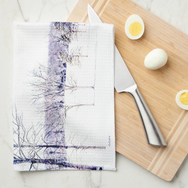 Snowy Winter Landscape Tea Towel (Quarter Fold)