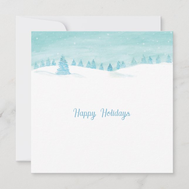 Snowy Winter Landscape With Spruce Trees Happy Holiday Card (Front)