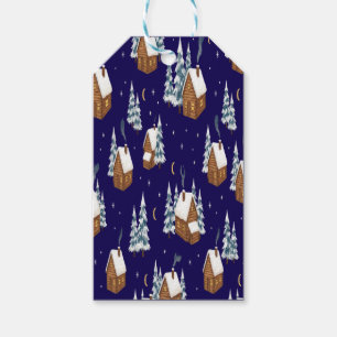 Snowy Winter Log Cabin Christmas Gift Tags