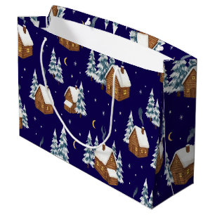 Snowy Winter Log Cabin Christmas Large Gift Bag