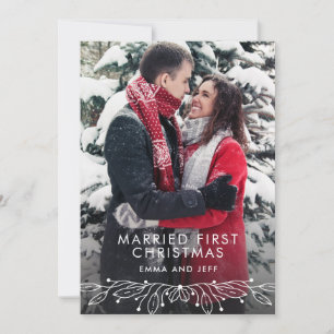 Snowy Winter Married First Christmas Holiday Photo Card