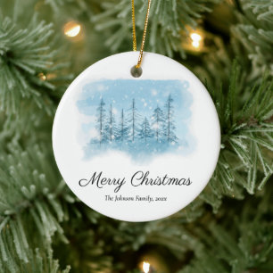 Snowy Winter Merry Christmas Tree Ornament