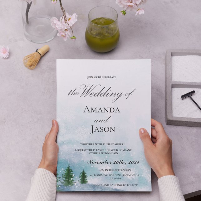Snowy Winter Morning Blue Hues Wedding Invitation  (Snowy Winter Morning Blue Hues Wedding Invitation)
