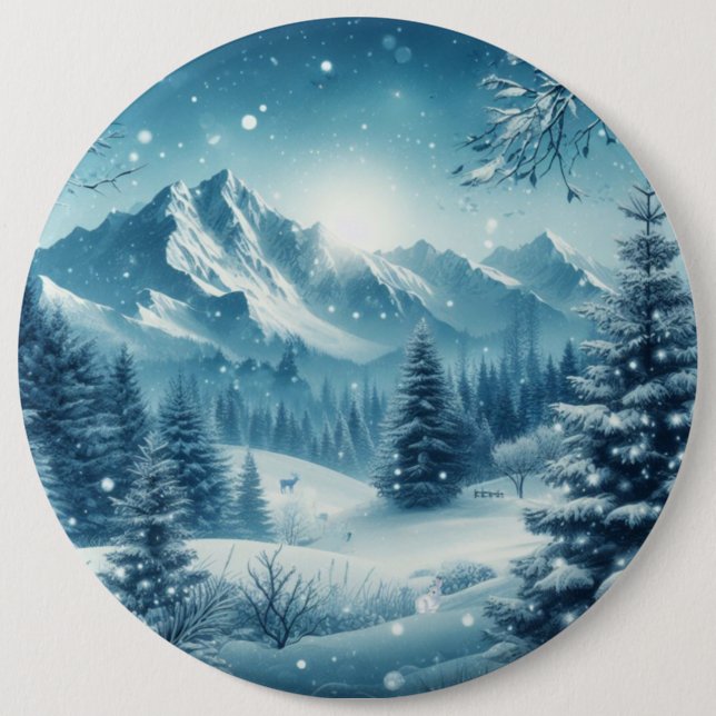 Snowy Winter Mountain 6 Cm Round Badge (Front)