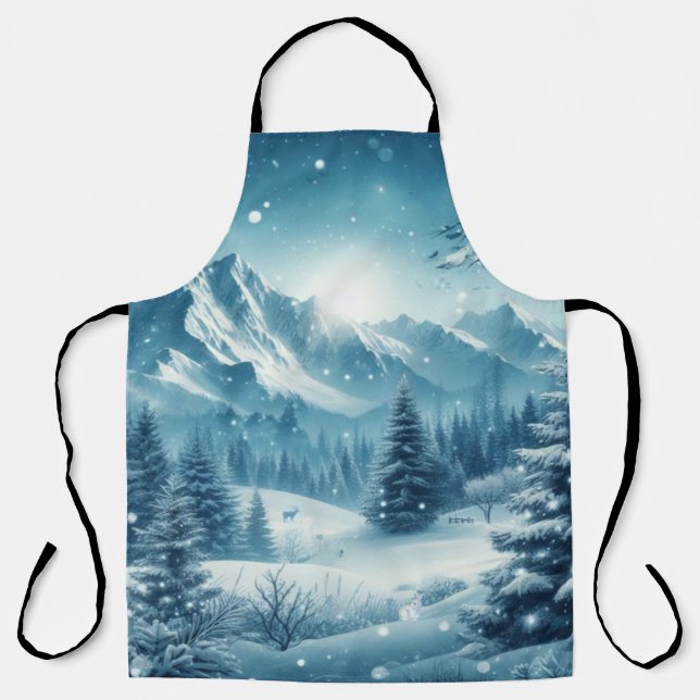 Snowy Winter Mountain Apron (Front)