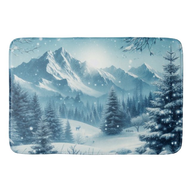Snowy Winter Mountain Bath Mat (Front)