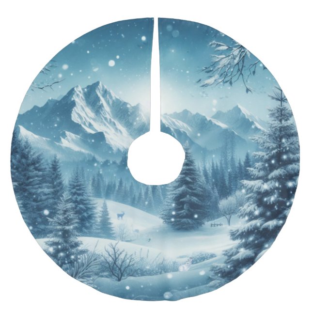 Snowy Winter Mountain Brushed Polyester Tree Skirt (Front)