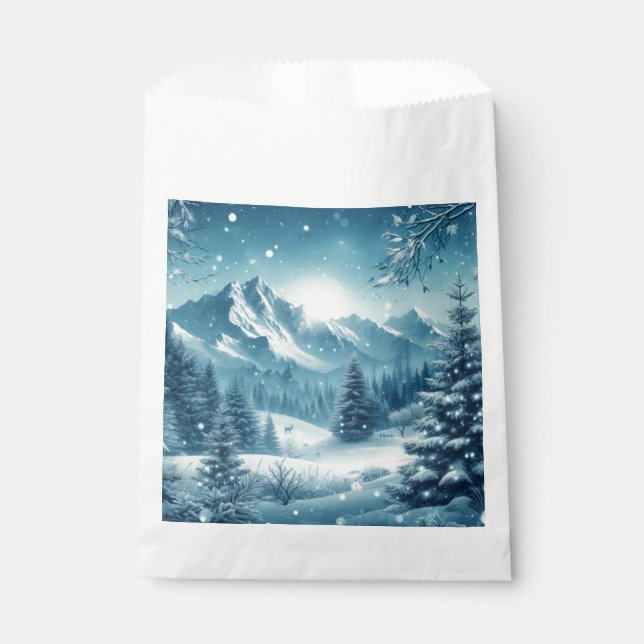 Snowy Winter Mountain Favour Bag (Front)