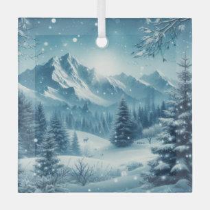 Snowy Winter Mountain Glass Tree Decoration