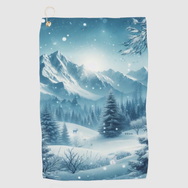Snowy Winter Mountain Golf Towel (Front)