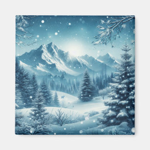 Snowy Winter Mountain Magnet
