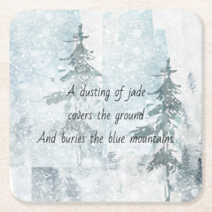 Snowy Winter Mountain Pines Square Paper Coaster