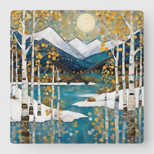 Snowy Winter Mountain  Square Wall Clock