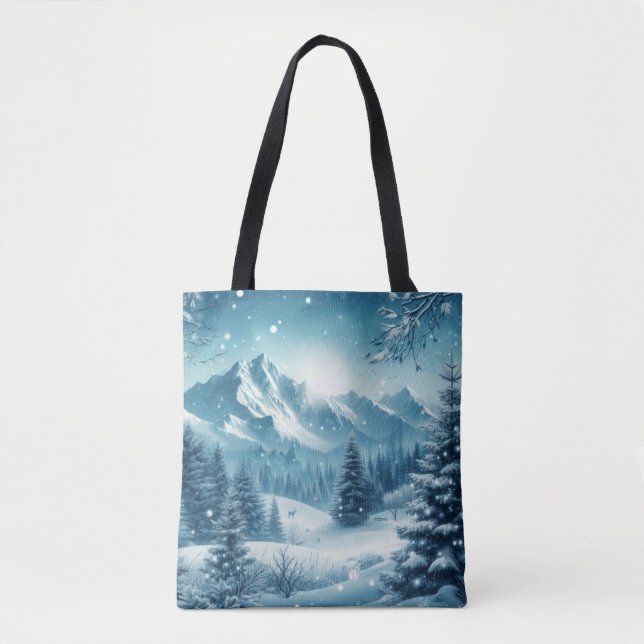 Snowy Winter Mountain Tote Bag (Front)