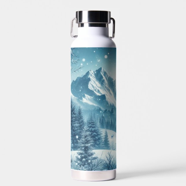 Snowy Winter Mountain Water Bottle (Front)