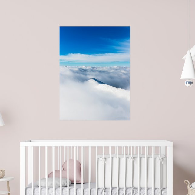 Snowy winter mountain wrapped in clouds poster (Nursery 2)