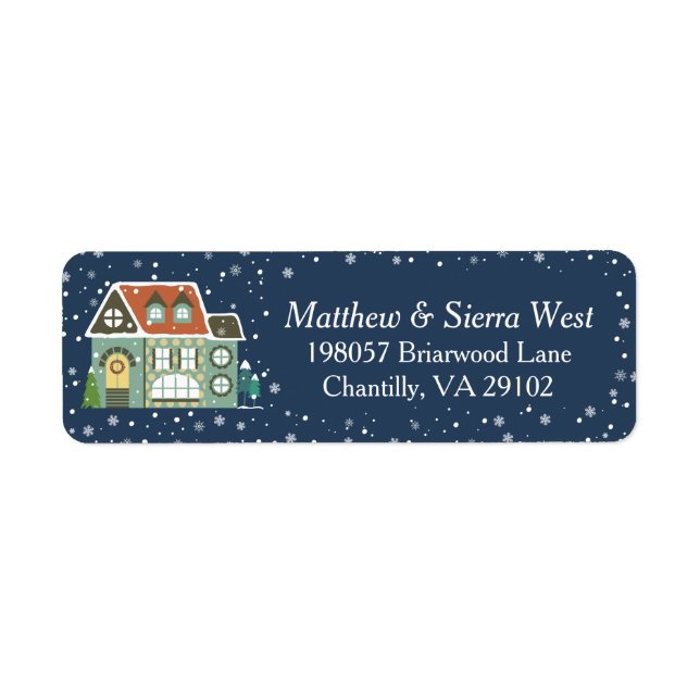 Snowy Winter Night Christmas Holiday Home Return Address Label (Front)