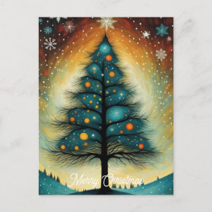 Snowy Winter Night Mountain Christmas Tree Holiday Postcard