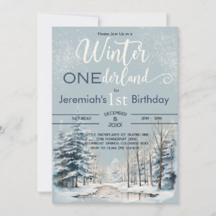 Snowy Winter ONEderland 1st Birthday Boy Invitation