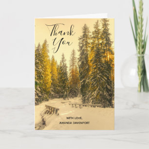 Snowy Winter Path with Pine Trees Thank You Card