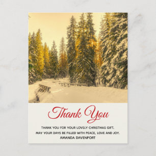 Snowy Winter Path with Pine Trees Thank You Postcard