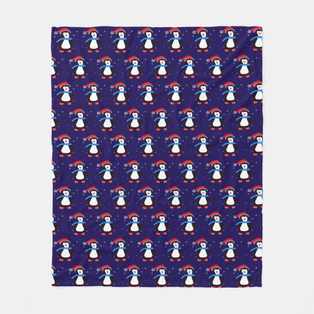 Snowy Winter Penguin  Fleece Blanket (Front)