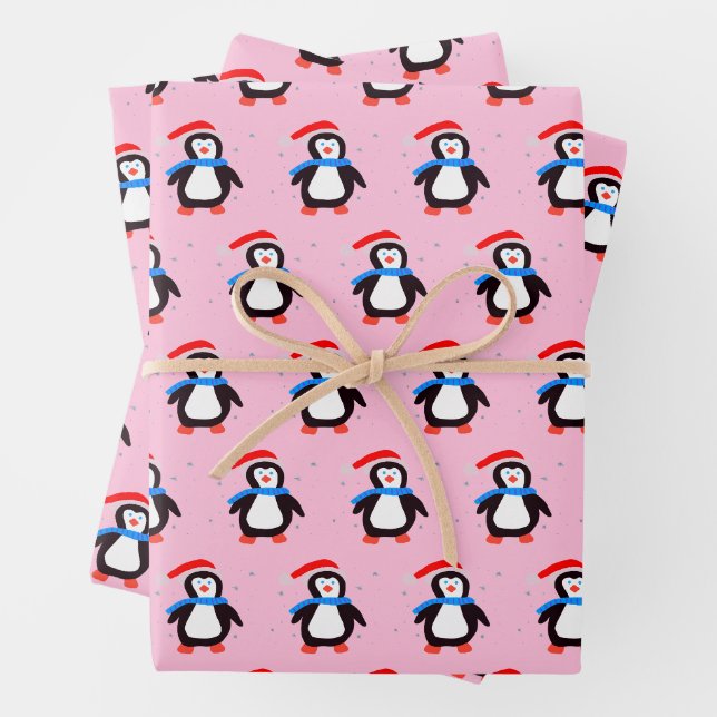 Snowy Winter Penguin  Wrapping Paper Sheet (In situ)