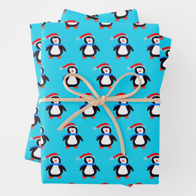 Snowy Winter Penguin  Wrapping Paper Sheet (In situ)