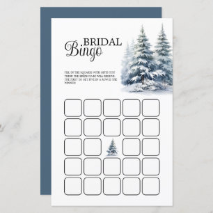 Snowy winter pine forest Bridal Shower Bingo Game