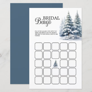 Snowy winter pine forest Bridal Shower Bingo Game