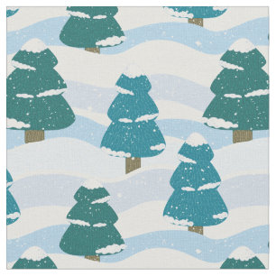 Snowy Winter Pine Trees Fabric