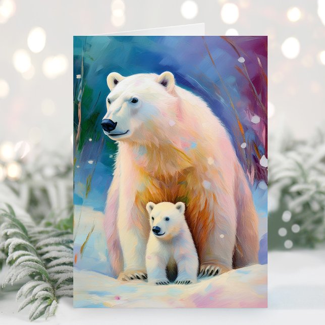 Snowy Winter Polar Bears Modern Art Card (Creator Uploaded)