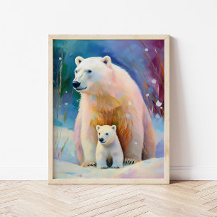 Snowy Winter Polar Bears Modern Art Poster