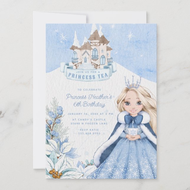 Snowy Winter Princess Tea Party Invitation (Front)