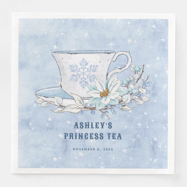 Snowy Winter Princess Tea | Tea Cup Napkin (Front)
