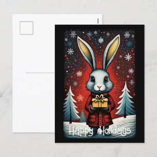 Snowy Winter Santa Rabbit Christmas Holidays Holiday Postcard