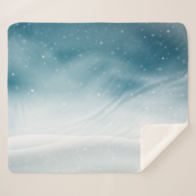 Snowy Winter Scene – Cosy Nordic Style Sherpa Blanket (Front (Horizontal))