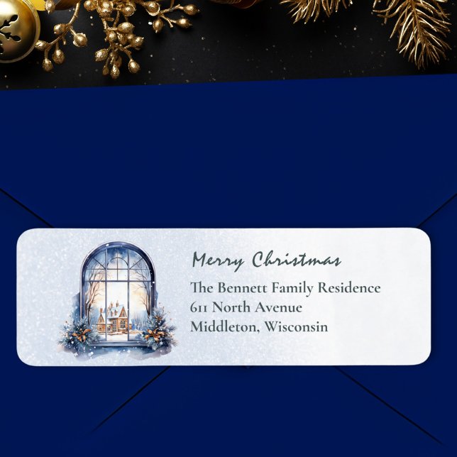 Snowy Winter Scene Holiday Arch Christmas Return Address Label (Creator Uploaded)