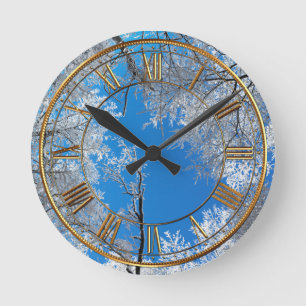 Snowy Winter Scene Round Clock