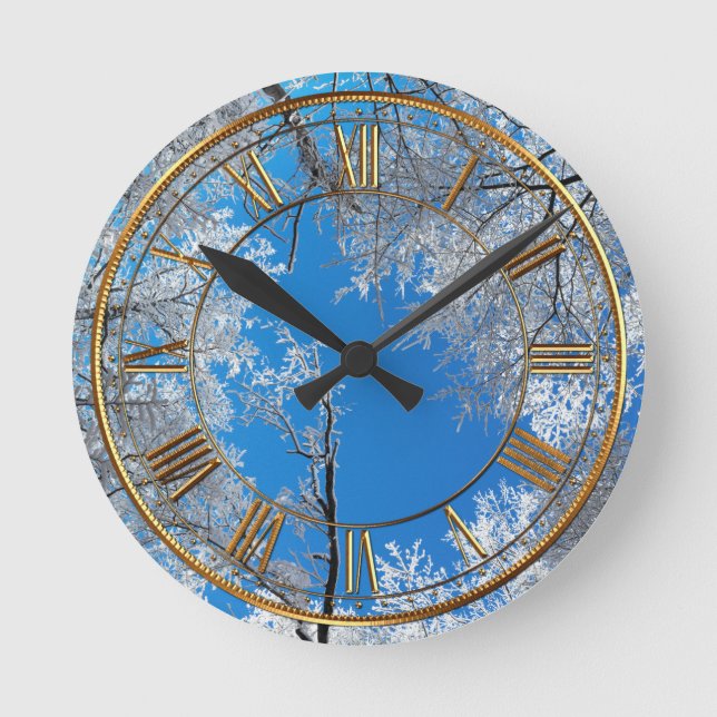 Snowy Winter Scene Round Clock (Front)