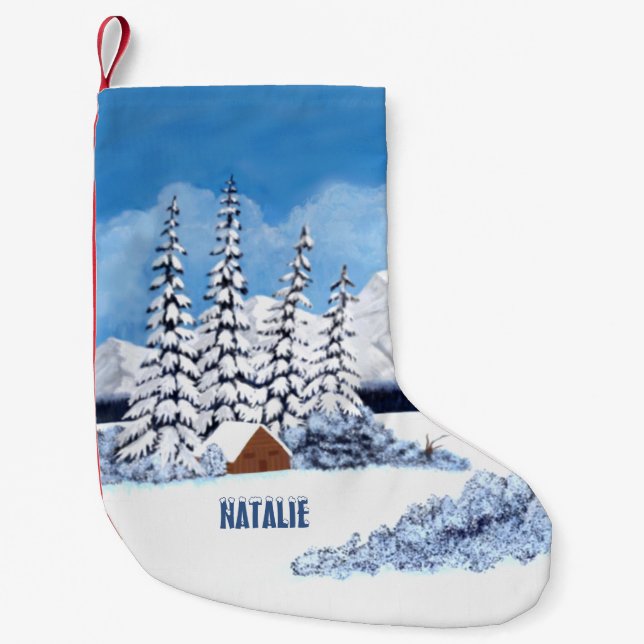 Snowy Winter Scene Small Christmas Stocking (Front)