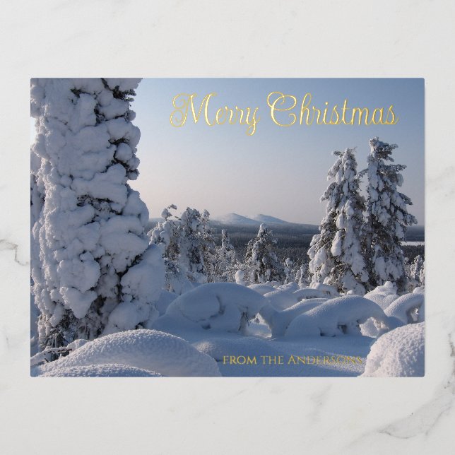 Snowy Winter Scenery Christmas Foil Holiday Postcard (Front)