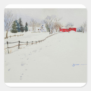 Snowy winter scenery watercolor sticker