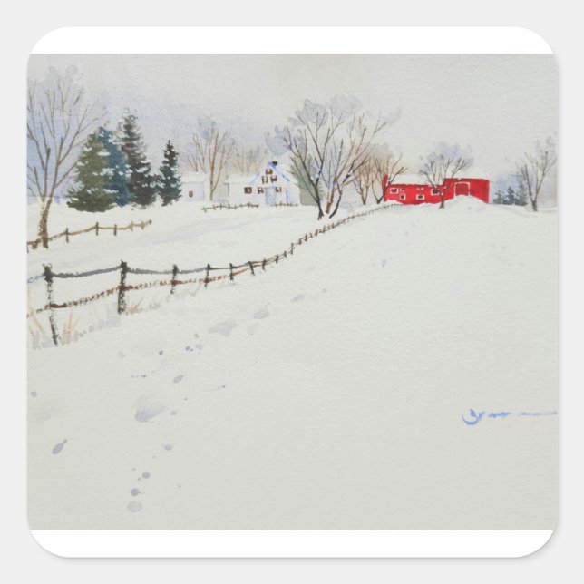 Snowy winter scenery watercolor sticker (Front)